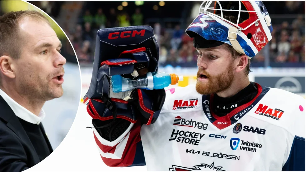 Färjestads tränare Tomas Mitell berömmer LHC-målvakten Marcus Högberg inför torsdagens match i Karlstad. 