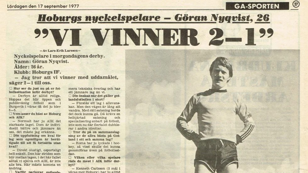 Från GA 1977, då Göran Nyqvist spelade själv i Hoburgs IF. 
