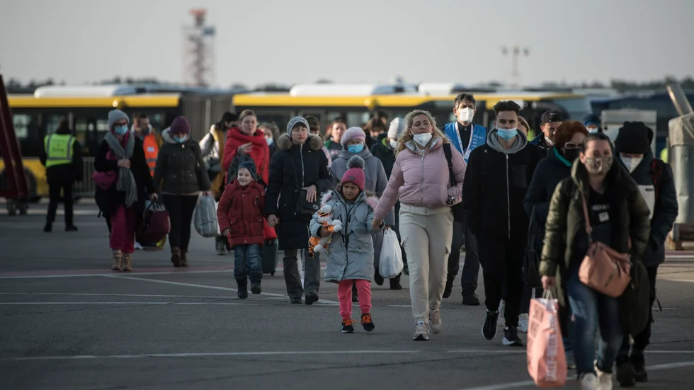 Ukrainska flyktingar i Berlin i helgen.