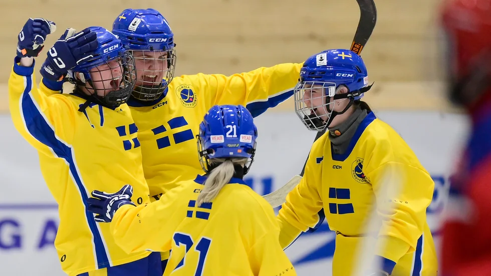 Jublande svenskor firar ett av alla mål i VM-finalen.