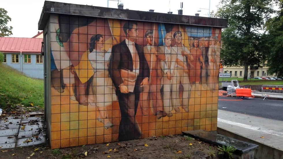 Berlin-målning i Uppsala. Erik Krikortz version av den stora muralmålningen på Wilhemstrasse.