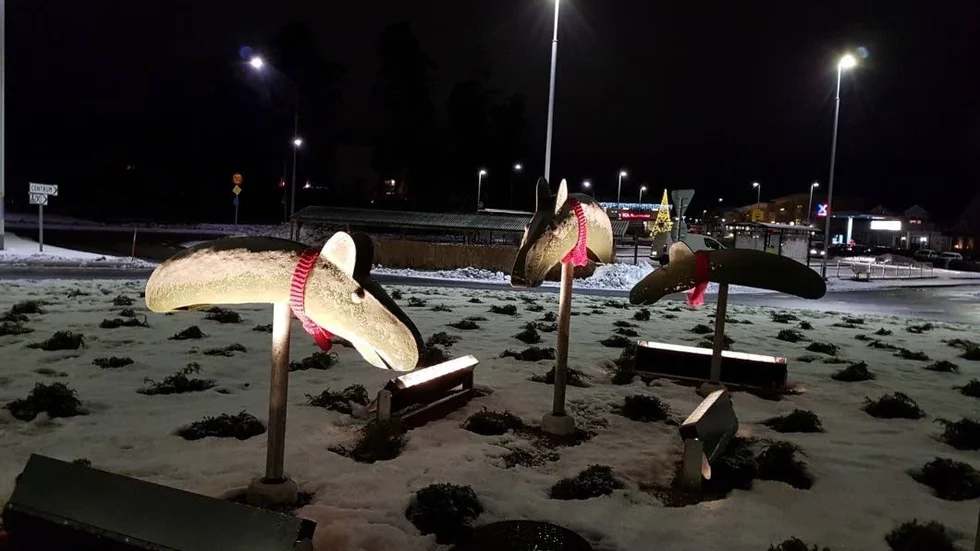 Värmande. Alundaälgarna i rondellen på länsväg 288 har fått värmande halsdukar inför jul.