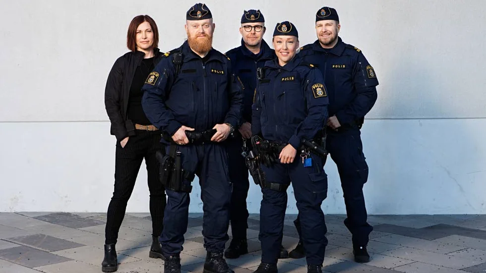 Huvudrollsinnehavarna i "Norrlandspolisen", från vänster: Ingela Kjellberg , Ulf Holtan, Mathias Strandberg, Lisa Rydelius och Johan Westbom.
