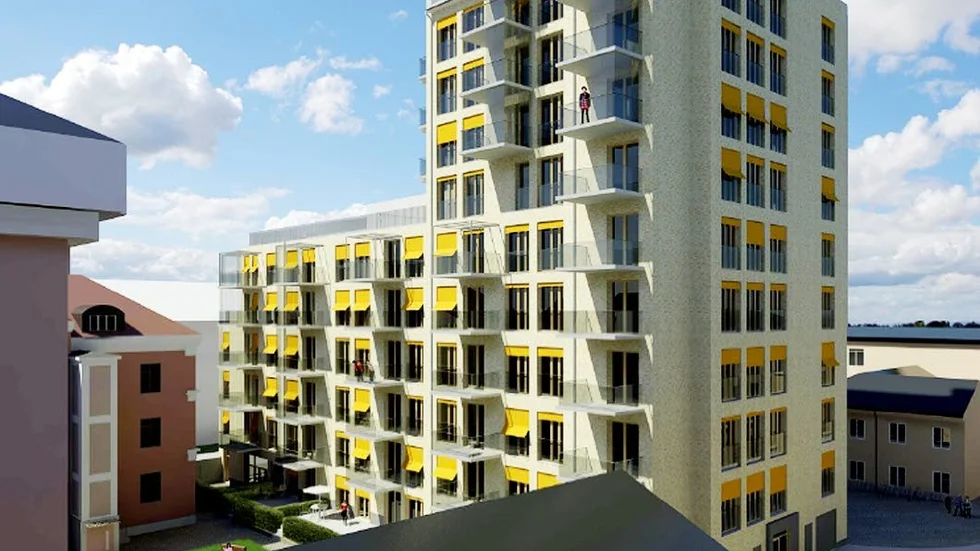 På gården innanför Kungsgatan föreslås huset bli tio våningar högt.