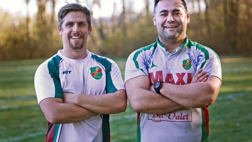 I landslaget. Jim Wetterström och Adil Salahov spelr för Sverige mot Litauen på Korsängen.