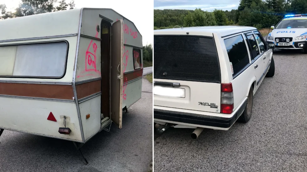 Polisen fick på nytt stopp på husvagnsekipaget på riksväg 23 norr om Vimmerby. Där omhändertogs förarens körkort på plats. Husvagnen lämnades senare kvar utan hjul en tid.