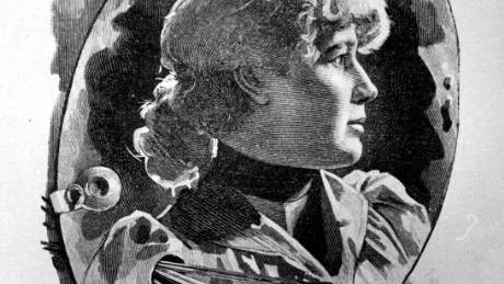 JENNY NYSTRÖM. Illustratören Jenny Nyström på ett självporträtt från tidningen Idun 1889.