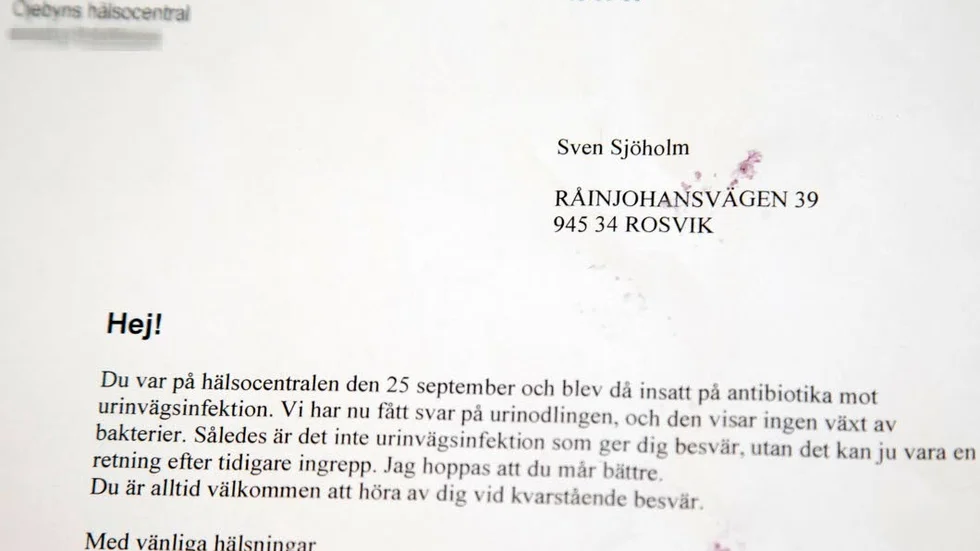 Felskickat. Förra hösten fick Sven Sjöholm ett brev från hälso­centralen som gav honom svar efter ett påstått läkar­besök. ”Fattade ingenting. Jag hade aldrig sökt dit för urin­besvär”, säger han.