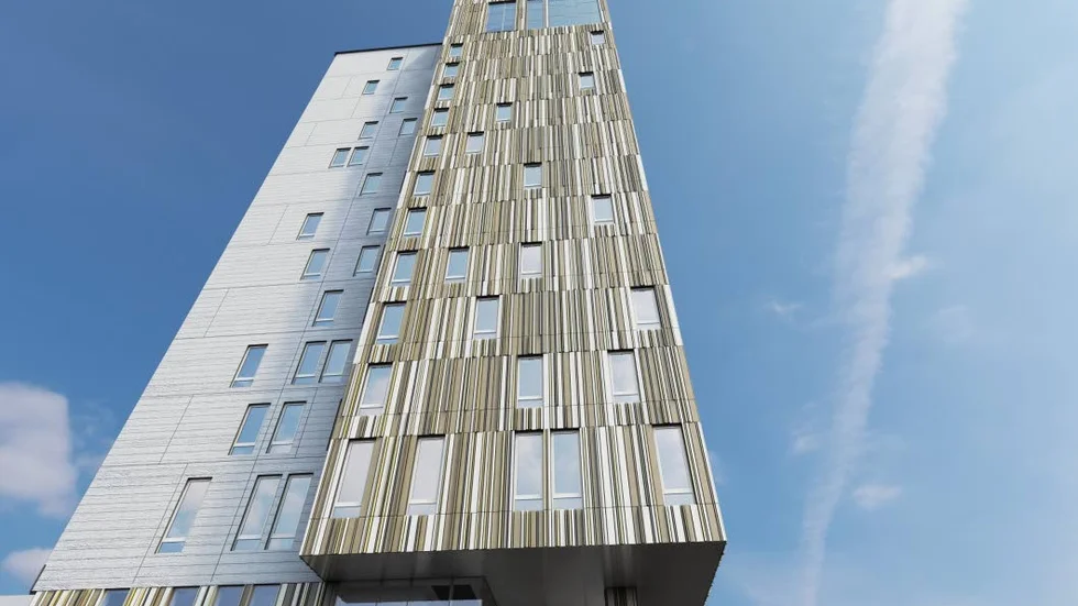 Vit. Det är svårt att tolka nyansen från arkitektbyrån som annat än vit eller väldigt ljusgrå.