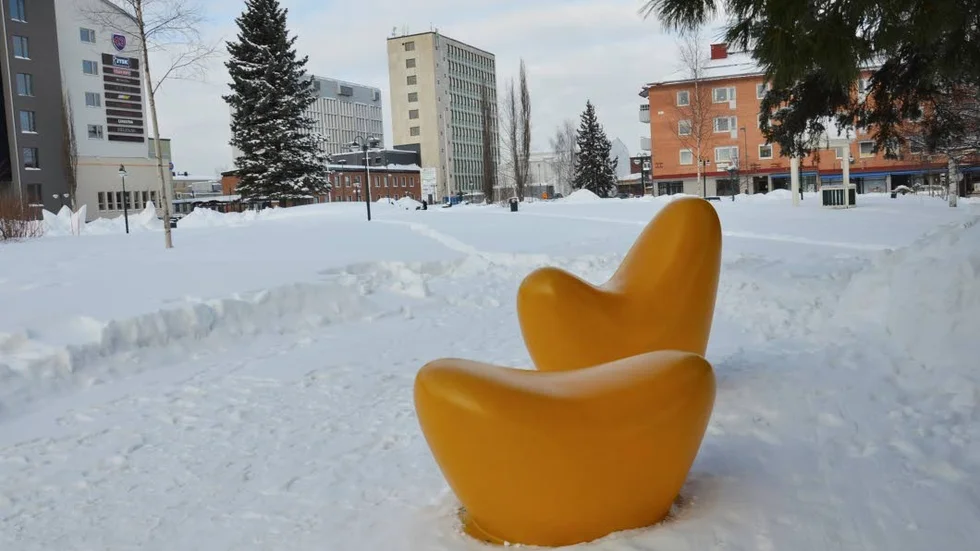 En ostbåge och en hörntand? Nja, kanske konstverken är konstiga men detta nyinköpta verk kallas"Cousins" eller kusinerna och är en del av Bodens kommuns nya offentliga konst i stadsparken.