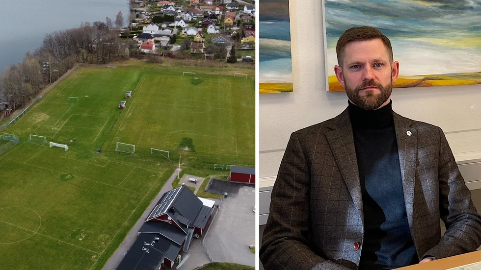 Mark Henriksson (M) förklarar hur kommunen resonerade kring konstgräs på Borens IP.