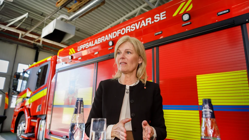 Mer pengar till civilförsvaret var en av huvudpoängerna när utrikeshandelsminister Anna Hallberg presenterade regeringens vårbudget på brandstationen i Fyrislund. 