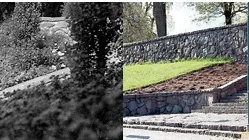 Kyrkterrassen av idag har stor förbättringspotential, tycker Mattias Nittérus, trädgårdsintresserad Vimmerbybo. På bilden till vänster syns en del av det frodiga intryck som fanns när anläggningen var ny på 1930-talet.