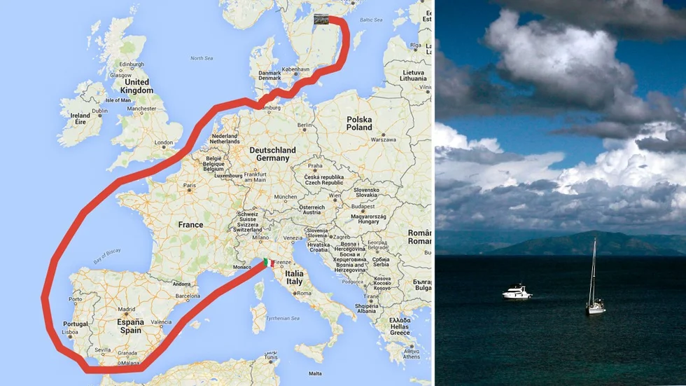 Ungefär så här ser rutten ut från Italien till Motala. (Montage)
