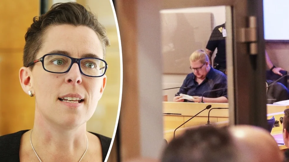 Edvin Gyllensvaan under dubbelmordsrättegången i Linköpings tingsrätt