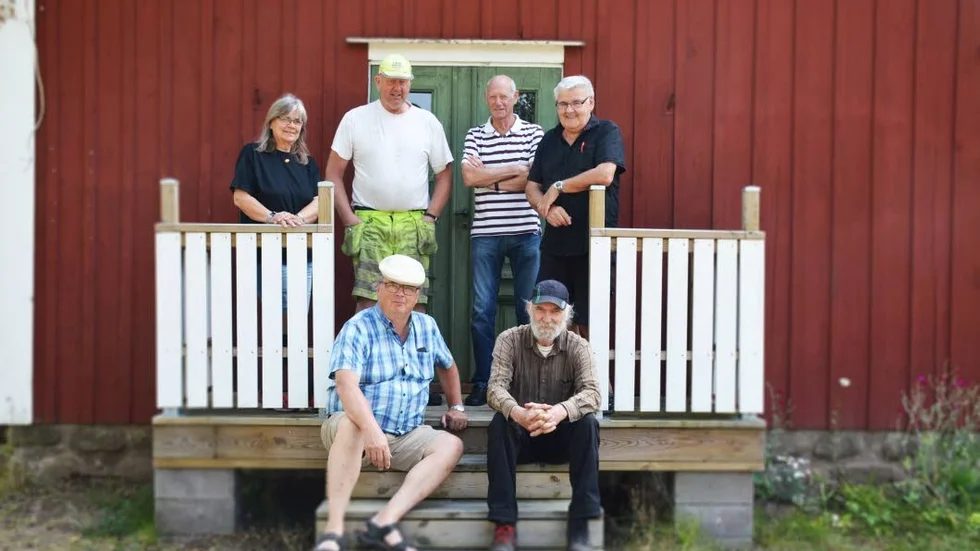 Några av arrangörerna för mötesplats Frödinge. Från vänster övre raden: Eva Svensson, Leif Svensson, Torsten Karlsson, Clarence Dahlström. Nedre raden från vänster: Curt Tyrberg och Peter Hultqvist.