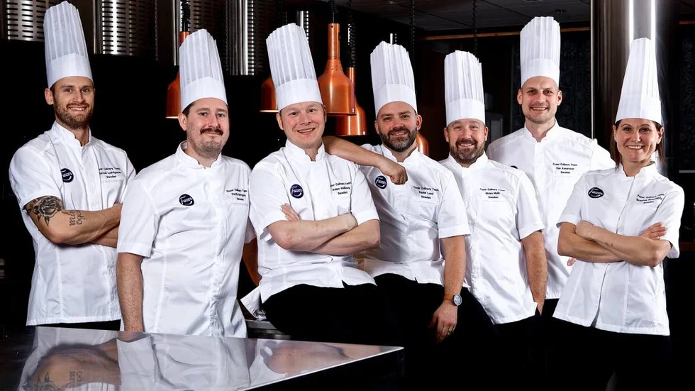 Fazer Culinary Team tävlade i storköksklassen. Adam Hallberg, som sitter i mitten, var nöjd med upplevelsen.
