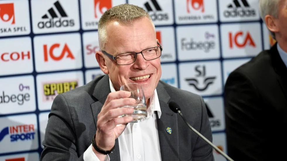 En glad förbundskapten. Janne Andersson presenterades på Friends Arena.