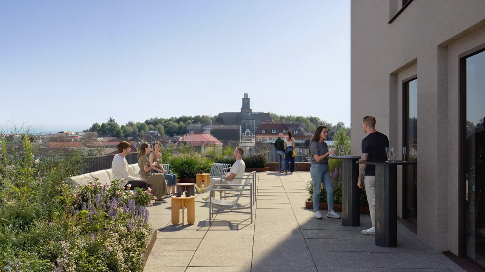 Takterrassen i nya stadshotellet enligt en arkitektsskiss. Det är dags att säga jag nu, för de ungas skull, enligt insändarskribenten.