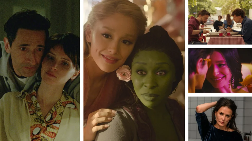 Oscarsnominerade är vi allihop. Från vänster: Adrien Brody och Felicity Jones i "Brutalisten", Ariana Grande och Cynthia Erivo i "Wicked", Kieran Culkin och Jesse Eisenberg i "A real pain", Mikey Madison i "Anora" och Demi Moore i "The substance".    