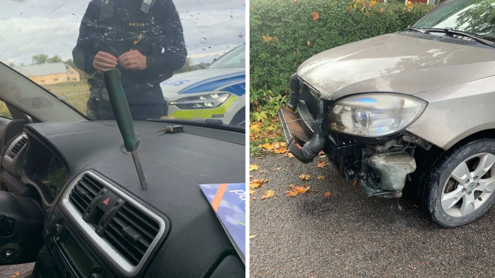 En drogpåverkad man körde en kvaddad bil med en kniv i instrumentbrädan i höstas.