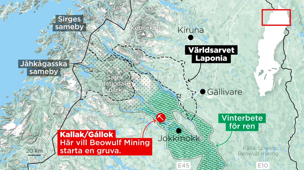 Här vill Beowulf Mining starta en gruva, men de har mött kraftiga protester. Bland annat för att gruvan ligger på renbetesland.