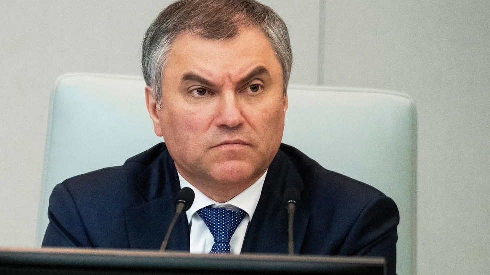 Talmannen i det ryska parlamentet, Vjatjeslav Volodin, stoppades i torsdags från att flyga över Sverige. Arkivbild.