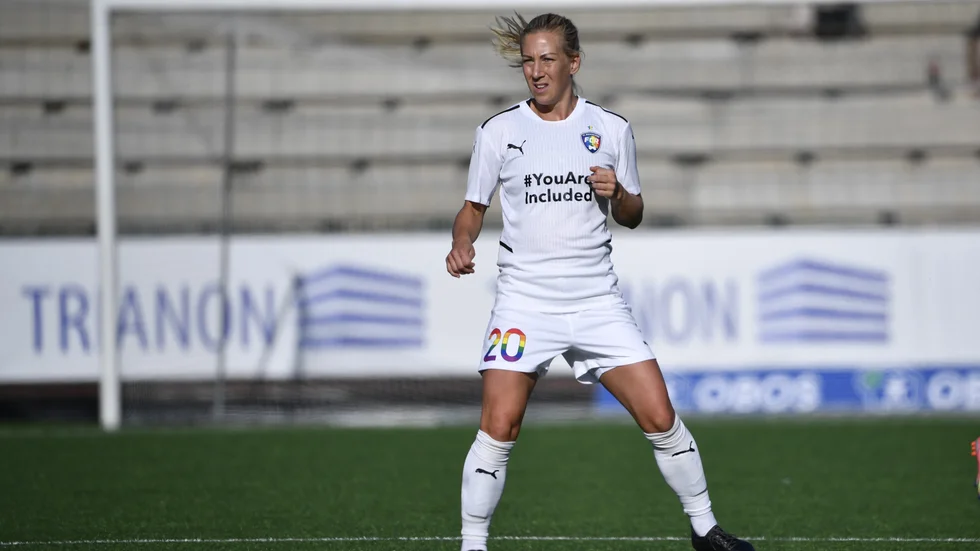 Mia Persson gjorde Rosengårds första mål i segermatchen mot Växjö i Svenska cupens första omgång. Arkivbild.