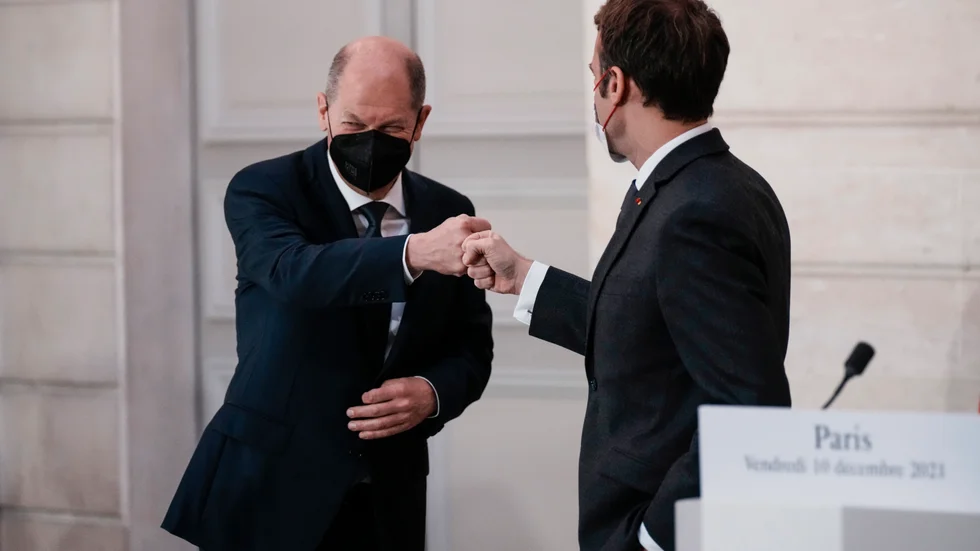 Tysklands förbundskansler Olaf Scholz och Frankrikes president Emmanuel Macron.
