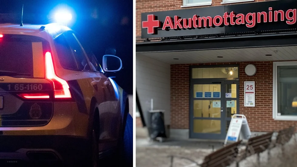 Polisen förhörde den skadade mannen på väg upp till Vrinnevisjukhuset. 
