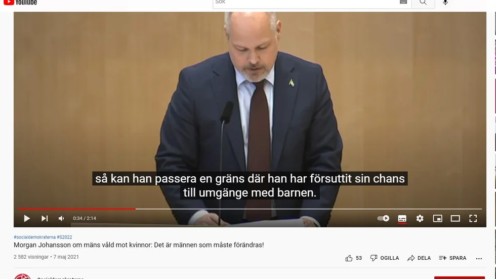 Under en särskild debatt om det grova och dödliga våldet mot kvinnor i nära relationer betonar justitieminister Morgan Johansson att en man som beter sig riktigt illa har försuttit sin rätt till umgänge med sina barn. Det är barnets bästa som alltid ska gälla.