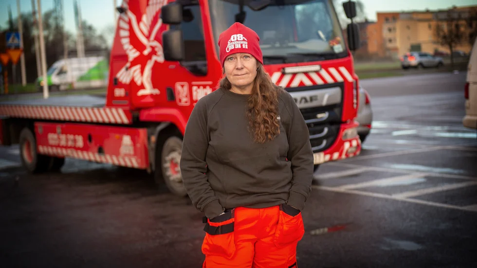 Catherine Vikman, bärgare. Bilden togs i förra veckan när det fortfarande var barmark i Nyköping.
