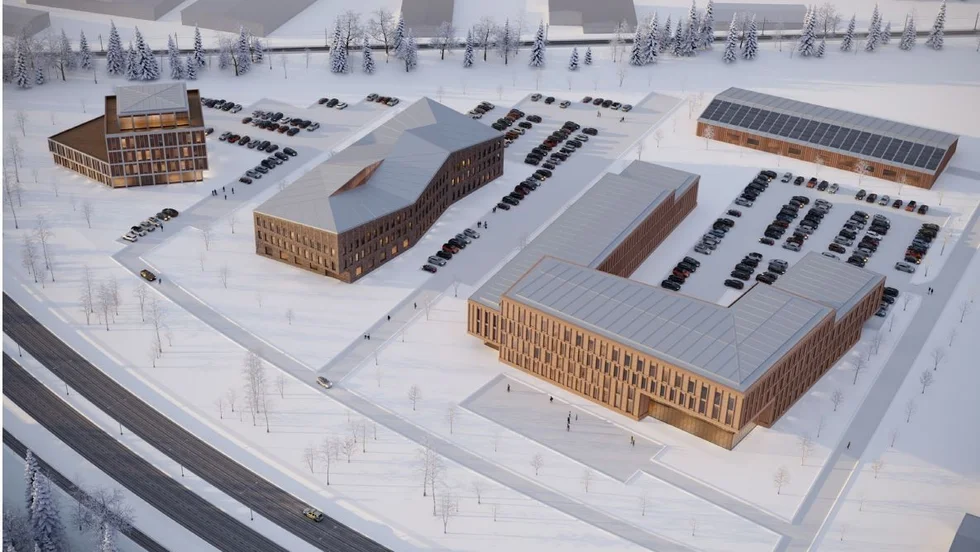 SBB:s planerade kontorskomplex på Porsön. Det triangelformade området ligger mellan Haparandavägen och järnvägen.