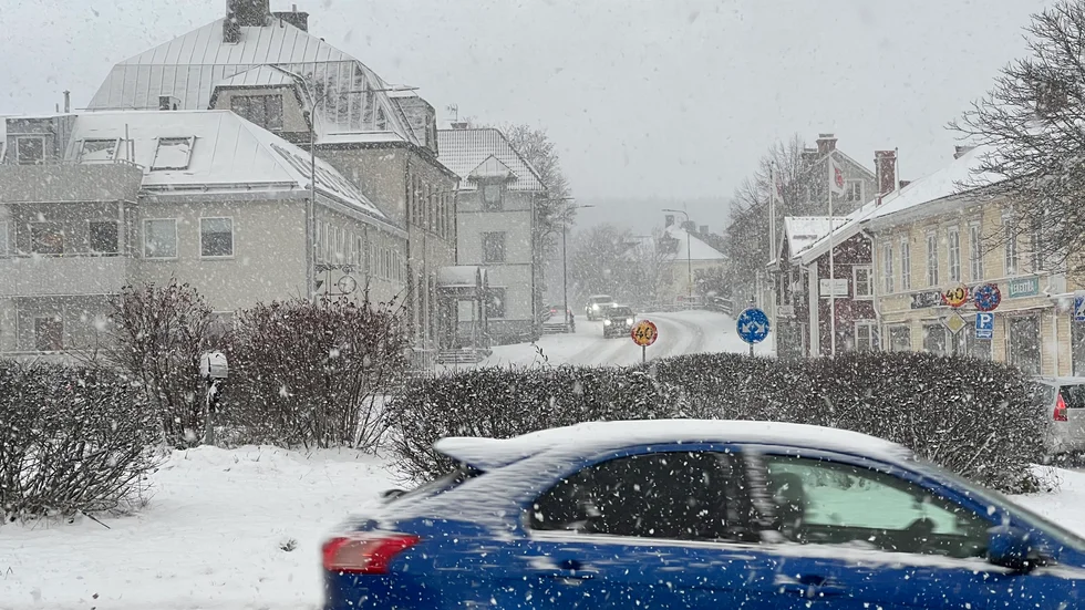 Det var snöigt i Kisa under onsdagseftermiddagen.