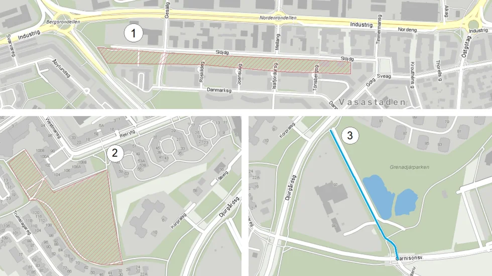 Tre nya namn i Linköping: 1) Sveaparken. 2) Tunvallaparken. 3) Regementsallén.