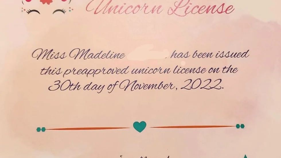 En flicka i Kalifornien har fått licens att äga en enhörning.