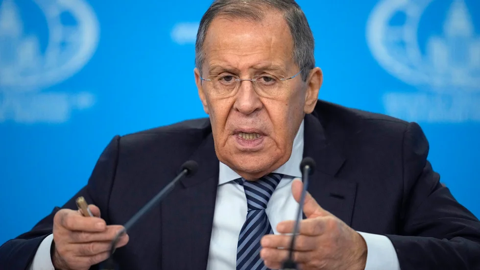 Sergej Lavrov under sin årliga presskonferens i Moskva.
