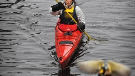 VT-sportens Malin Belfrage fick både motion och en härlig naturupplevelse i kajaken.Foto: Anders Steiner