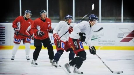 Röda mot vita. Från vänster: Niklas Heed, Elvis Zelubovskis, Simon Frisk och Philip Skännestig.Foto: Ellen Nielsen-Kindstrand