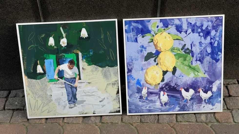 Konst. Gatubild och Från Neapel kallar Anders Gullberg dessa två oljemålningar.