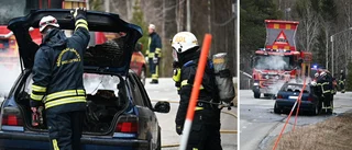Bil totalförstörd i brand strax utanför Skellefteå