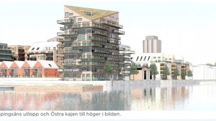 Här är ett gammalt förslag på hur det kan komma att se ut på den Västra hamnsidan.