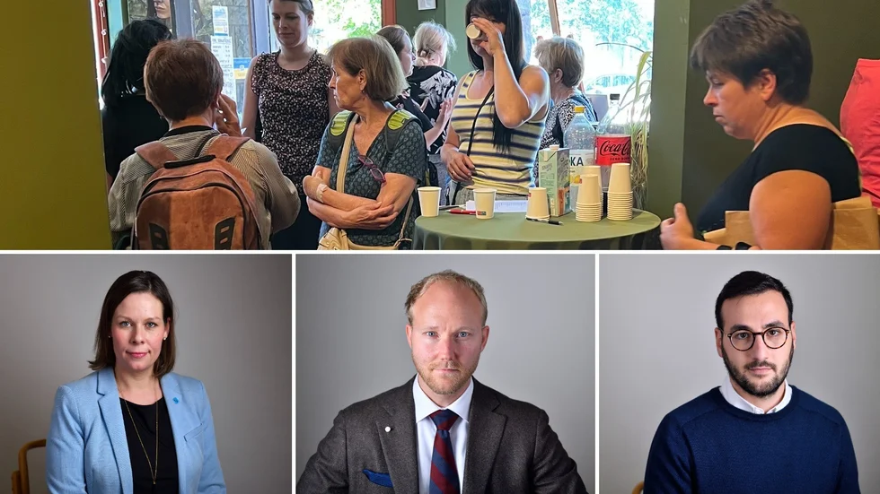 Ukrainska flyktingar har svårt att klara sig på dagsersättning. Nu har UNT kollat med partierna för att ta reda på var de står i frågan. På bild från vänster: Maria Malmer Stenergard (M), Ludvig Aspling (SD) och Tony Haddou (V). 