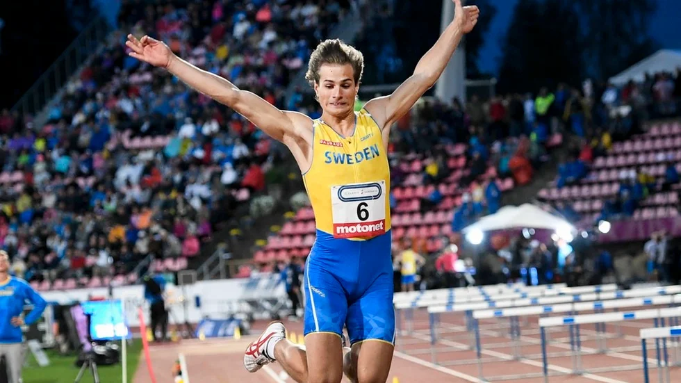 Johan Taléus under längdhoppstävlingen i Finnkampen i somras på Ratina stadion i Tammerfors, där han hoppade 7,16.