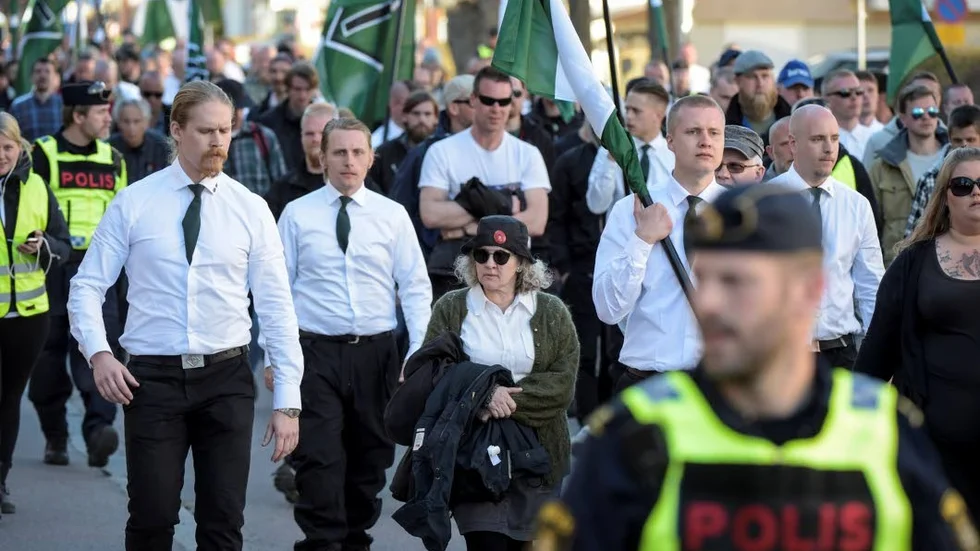 Falun, första maj 2017. Nordiska motståndsrörelsen demonstrerar.
