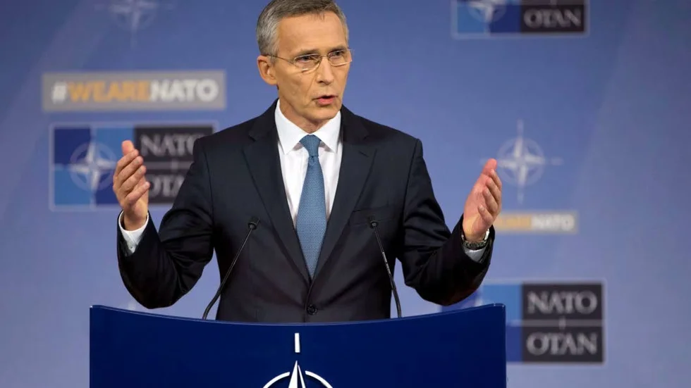 Nato. Generalsekreterare Jens Stoltenberg håller ett anförande på Natos högkvarter i Bryssel.