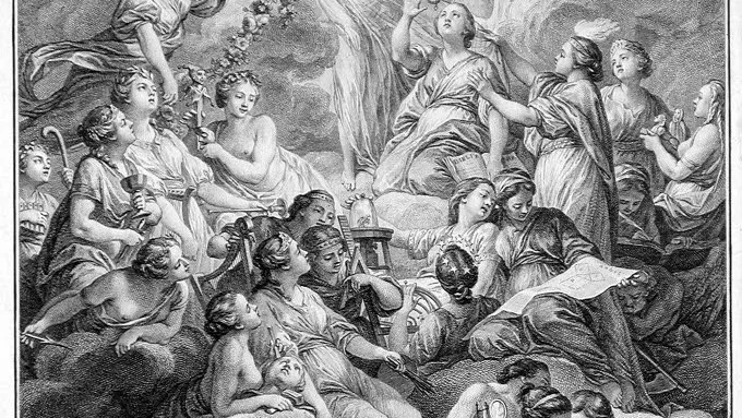 Upplysning. Målningen på framsidan till det franska uppslagsverket "Encyclopédie" från 1772 är skapad av Charles-Nicolas Cochin och innehåller en rad symboler, bland annat för sanningen, förnuftet och filosofin.
