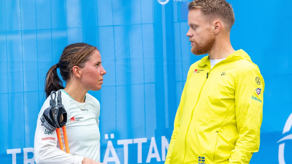 Charlotte Kalla och landslagschefen Anders Byström