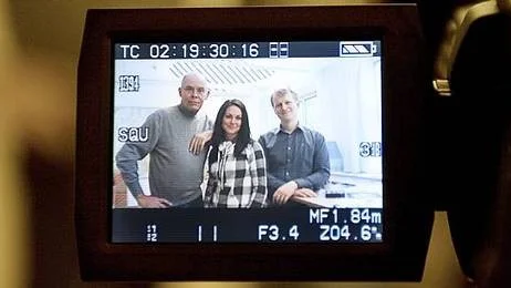 Tre fjärdedelar av SVT Upplands redaktion: Ulf Lundin, Frida Danielsson och Henning Holmberg. Calle Elfström saknas på bilden.