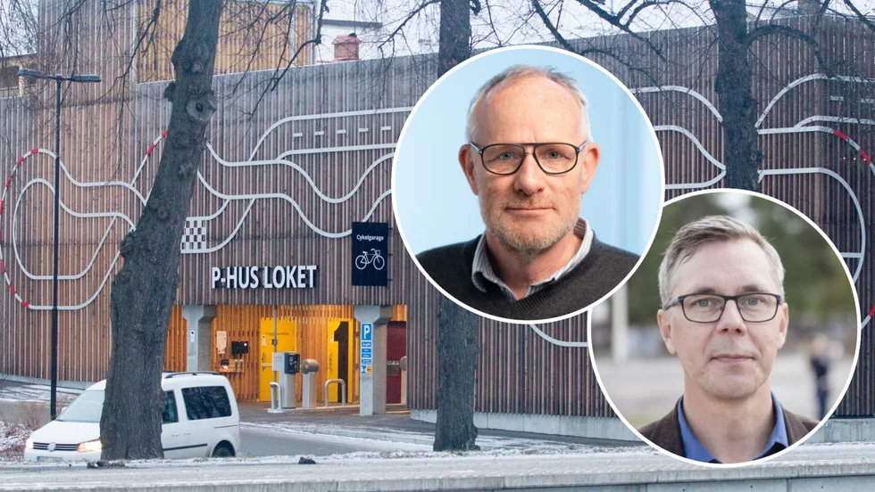 Björn Wahlund (L) och Johan Söderberg (S) är oense om parkeringshusets existens. 